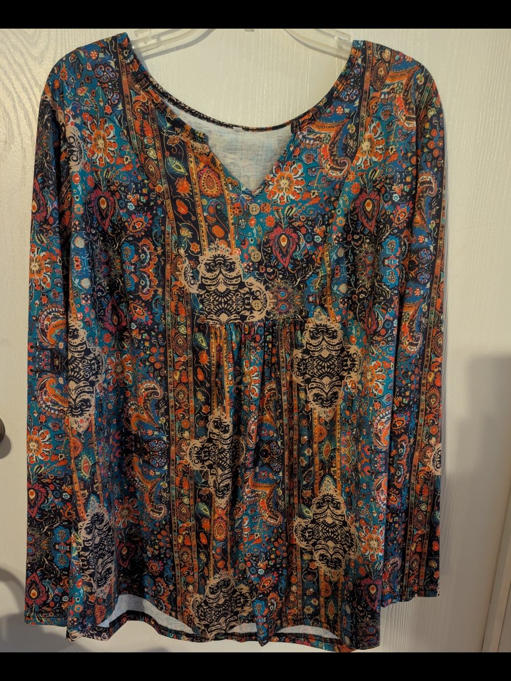 Source Unknown Teal Paisley Long-Sleeve Boho Tunic Dress